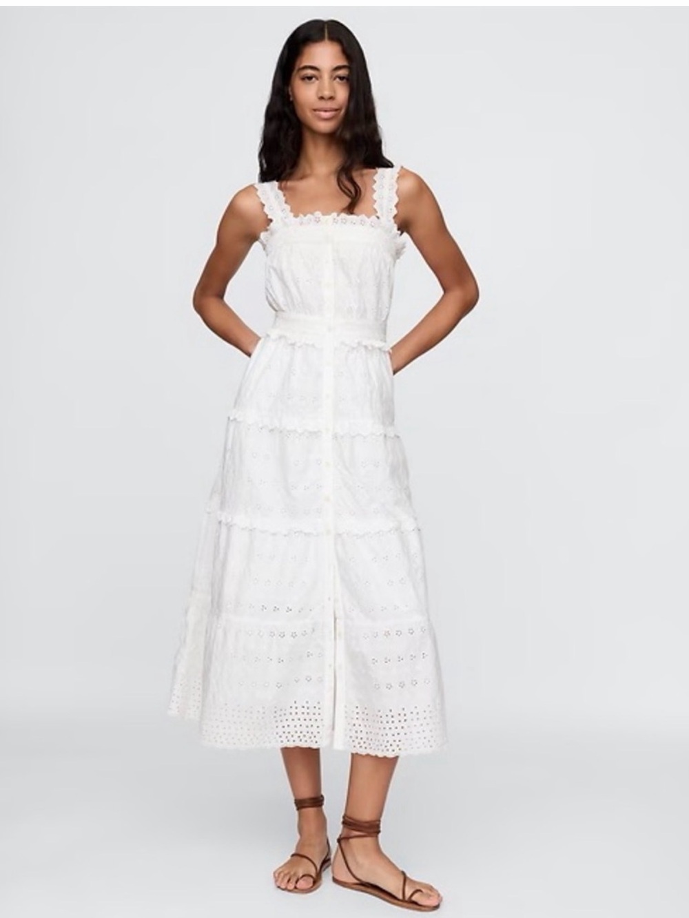 Doen x GAP White Eyelet Midi Sundress with Lace Trim, in cotton, size medium
